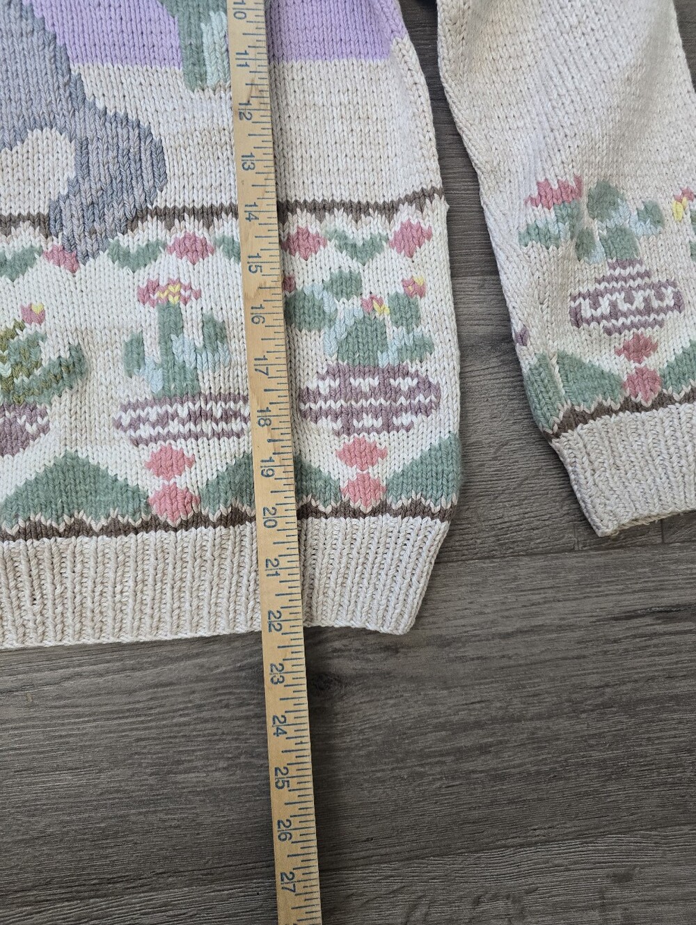 1990's South Cotton Hand Knitted Sweater Coyote Southwest Cottagecore Cabin - Picture 5 of 12